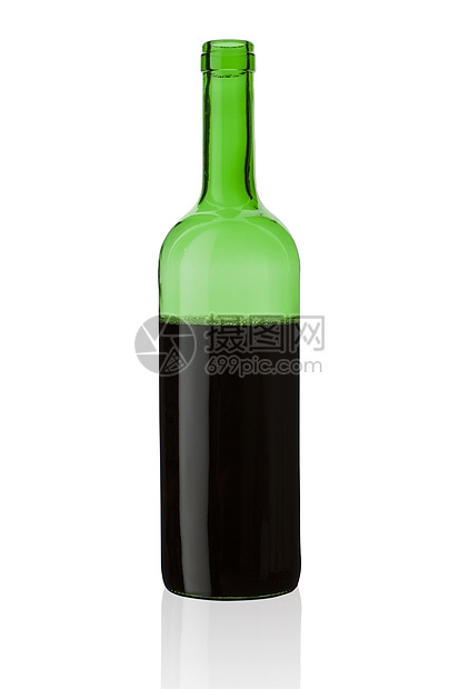 没有标签的酒瓶空白红色瓶子绿色液体饮料白色图片