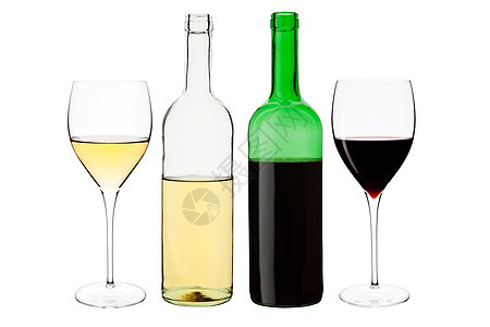 红酒和白酒玻璃红色空白酒瓶瓶子白色液体饮料绿色酒杯图片