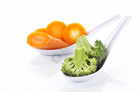 花椰菜和胡萝卜食物活力烹饪健康饮食蔬菜绿色营养橙子白色图片