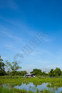 在草原上的乡镇建筑小屋场地钓鱼天气蓝色草地房子孤独天空图片
