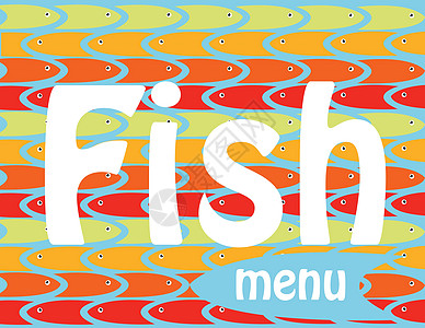 鱼菜单生活方案绘画横幅食物徽章艺术蓝色海报插图图片