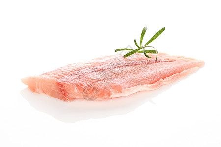 新鲜的鱼片水平食物活力白色海鲜迷迭香草药图片