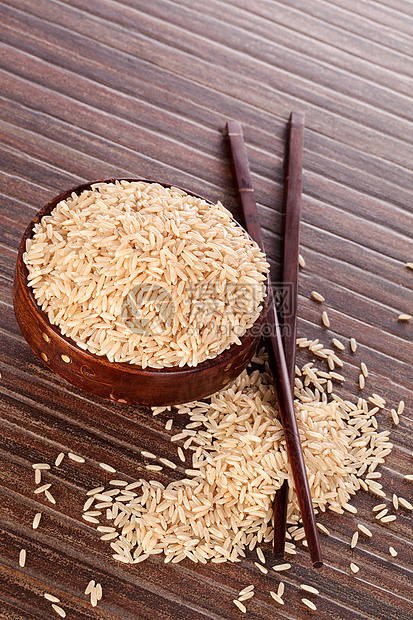 棕米饭棕色茉莉花筷子粮食主食美食食物营养烹饪谷物图片