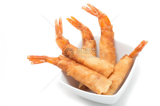 越南深油炸虾盘子贝类白色小吃面包屑海鲜美食团体食物图片