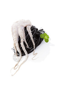 海鲜面条章鱼异国熟食美食起动机奢华鱿鱼海洋黑色白色图片