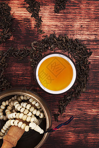 传统的茶叶仪式饮料精神项链文化宝石木头念珠珍珠咒语杯子图片