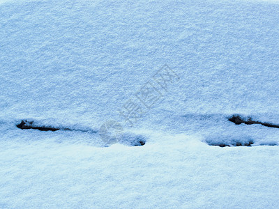 纯净的白色新鲜雪花覆盖车挡风玻璃图片