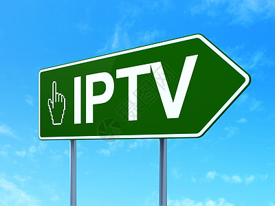 网络发展概念 IPTV和滑鼠光标路标背景图片