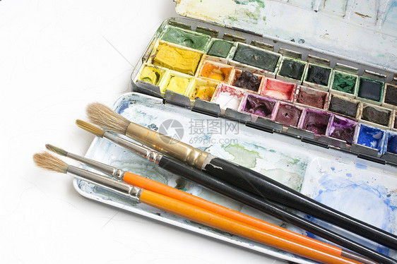水彩盒创造力艺术水彩班级绘画艺术家橙子工具药片画笔图片