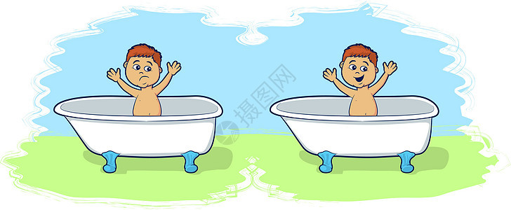 卡通男孩洗澡时间图片