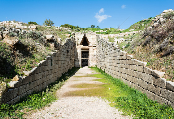 希腊Mycenae的面额国库微型机避难所巨人入口历史性王朝旅行废墟墙壁独眼图片