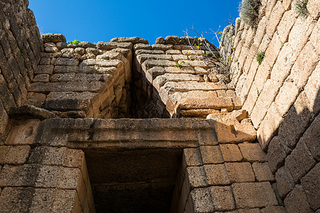 希腊Mycenae的面额国库金库旅行堡垒废墟避难所文明地标微型机独眼历史性图片