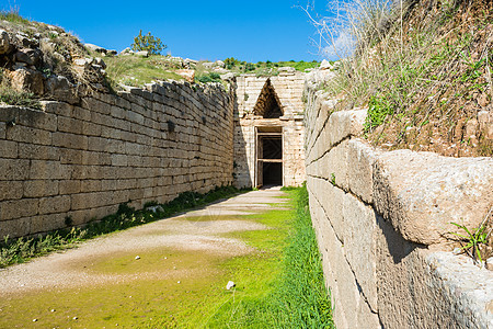 希腊Mycenae的面额国库避难所墙壁废墟文明纪念碑历史性金库地标入口微型机图片