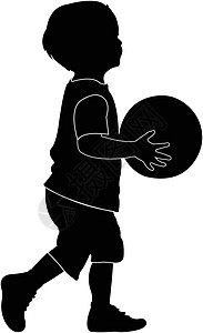 儿童打篮球 孩子和球 双影矢量图片
