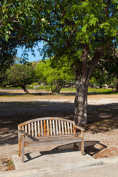 在公园的座椅上石头植物叶子椅子园林森林绿化院子闲暇人行道图片