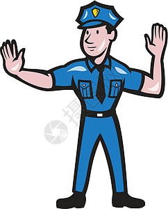 交通警察截停手讯号卡通信号卡通片男性执法手势插图交警警官男人图片