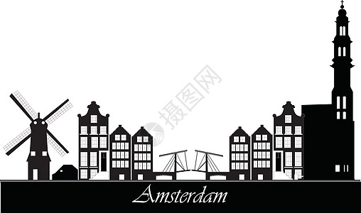 Amsterdam 天线建筑物绘画风车城市特丹教会酒店建筑学黑色景观图片