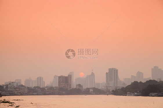 曼谷城市在早上阳光摩天大楼建筑办公室酒店旅行旅游天空日落首都图片