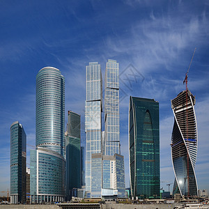 莫斯科市新大楼视图办公室玻璃城市展示景观建筑学全景起重机房子晴天图片