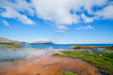 热地热泉泉海洋火山海岸线吸引力高地矿物阴霾烟雾盆地悬崖图片