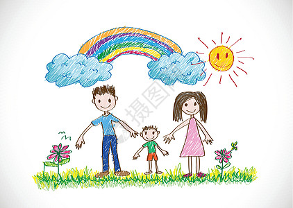 给孩子们画家庭幸福照片父亲素描闲暇成人房子童年女孩绘画微笑后代图片