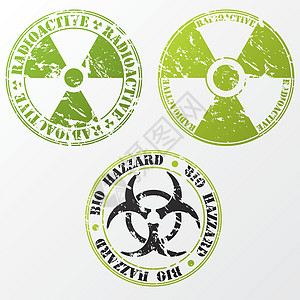 成放射性生物危险和放射性邮票套件插画
