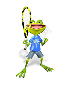 青蛙网球绿色壁虎装潢师工具动物运动插图游戏眼睛球拍图片