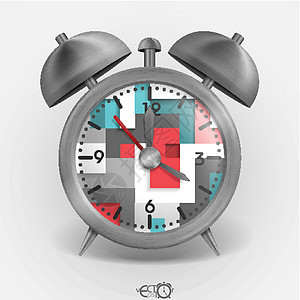 金属古典风格警报钟时间小时圆圈长方形手表数字技术插图白色红色图片