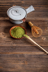 Matcha 茶茶餐具饮料茶勺制品扫帚配件仪式陶瓷绿茶抹茶背景图片