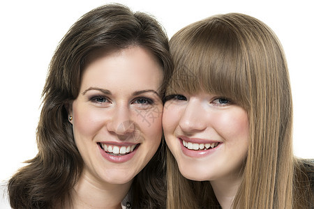 两名妇女白色朋友们快乐面孔朋友头发女士棕色冒充工作室图片