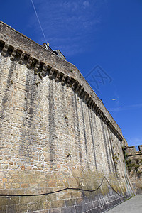 蒙圣迈克尔蓝色旅行教会历史性海岸线城堡堡垒历史爬坡岩石图片