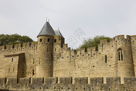 卡尔卡松据点地标天空建筑学城堡石头建筑防御蓝色旅行图片