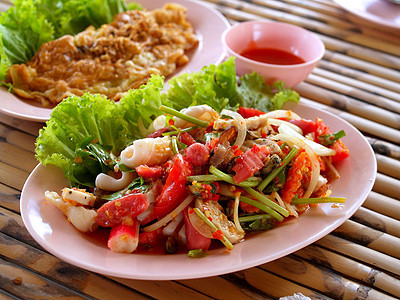 泰式泰国菜食菜单烹饪猪肉奢华餐厅饮食厨房午餐桌子橙子宴会图片