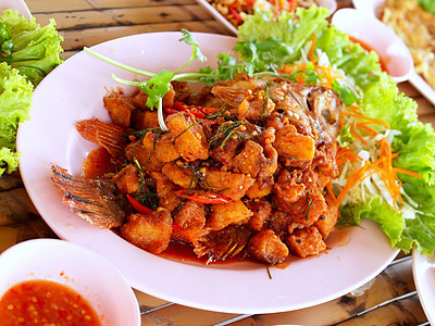 泰式泰国菜食菜单午餐饮食猪肉面条餐厅厨房自助餐橙子美食桌子图片