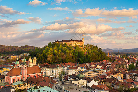 卢布尔雅那 斯洛文尼亚 欧洲的全景目的地日落场景旅游旅行中心爬坡国家堡垒景观图片