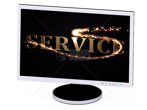 屏幕上闪亮火光的3号字服务台桌面电视展示监视器邮件电脑技术帮助网络图片