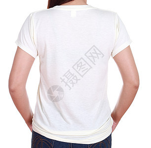 带空白T恤衫背面的近身女性衣服女士工作室青少年马球冒充女孩棉布白色成人图片