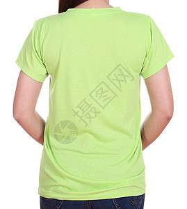 带空白T恤衫背面的近身女性冒充青少年绿色棉布成人女孩衣服工作室马球女士图片
