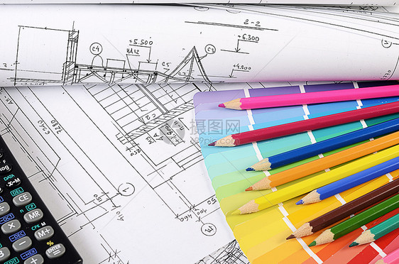 配有色调调色调的房屋项目建设者带子调色板光谱承包商住宅文档工程建筑学打印图片