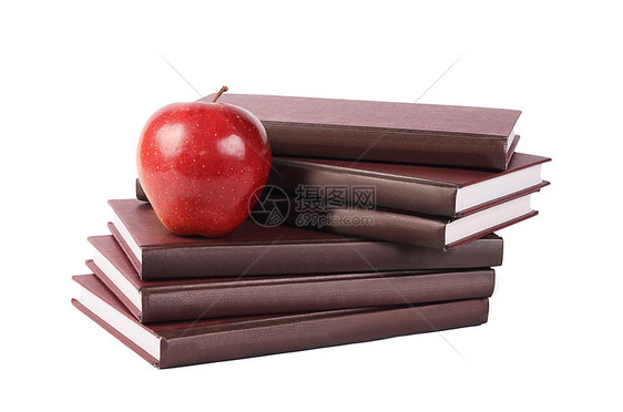 白纸上孤立苹果的书红色营养学校大学教科书智慧教育知识文档白色图片