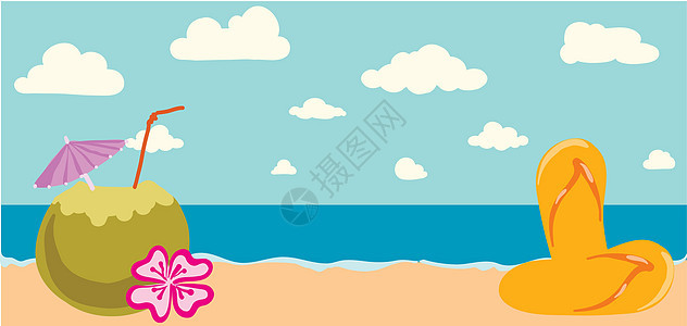 夏季热带横幅矢量插图海浪乐趣海星网络蓝色太阳旅游照片阳光棕榈图片