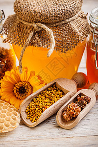蜂蜜罐养蜂业食物玻璃营养蜂蜜颗粒金子花粉细胞梳子图片