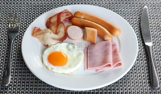 早餐餐咖啡果汁橙子火腿杯子餐厅食物熏肉盘子面包图片