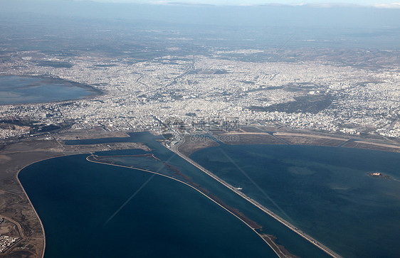 突尼斯空中观察住宅城市天际景观建筑学蓝色房子尖顶天空卫星图片