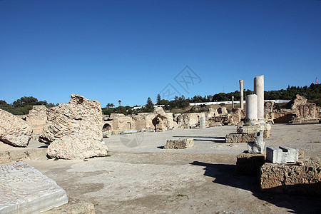 突尼斯 古代迦太基 安东尼浴缸文明首都古物蓝色石头天空柱子人工制品地标废墟图片