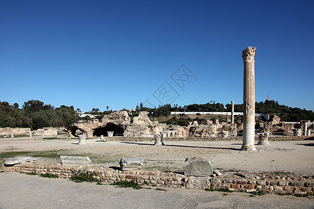 突尼斯 古代迦太基 安东尼浴缸艺术浴室柱子石头历史性古物天空文明纪念碑首都图片