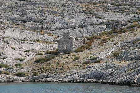 克罗地亚亚得里亚海帕格群岛旧教堂的废墟历史考古学风化旅行文化国家旅游游客时间建筑图片