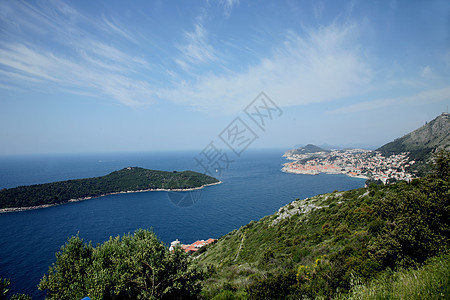 克罗地亚杜布罗夫尼克全景港口石头斑点假期海岸天蓝色海景堡垒天空图片