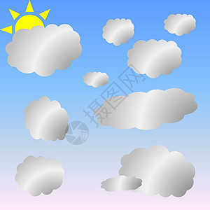 云在天空中黄色插图预报天气太阳灰色气象晴天白色蓝色背景图片