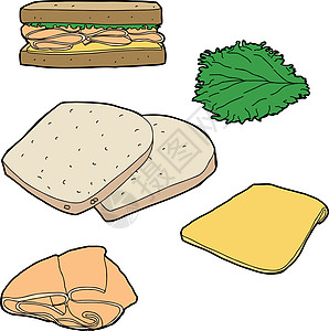 土耳其桑威奇午餐食物冷盘小麦面包写意卡通片手绘火鸡蔬菜图片